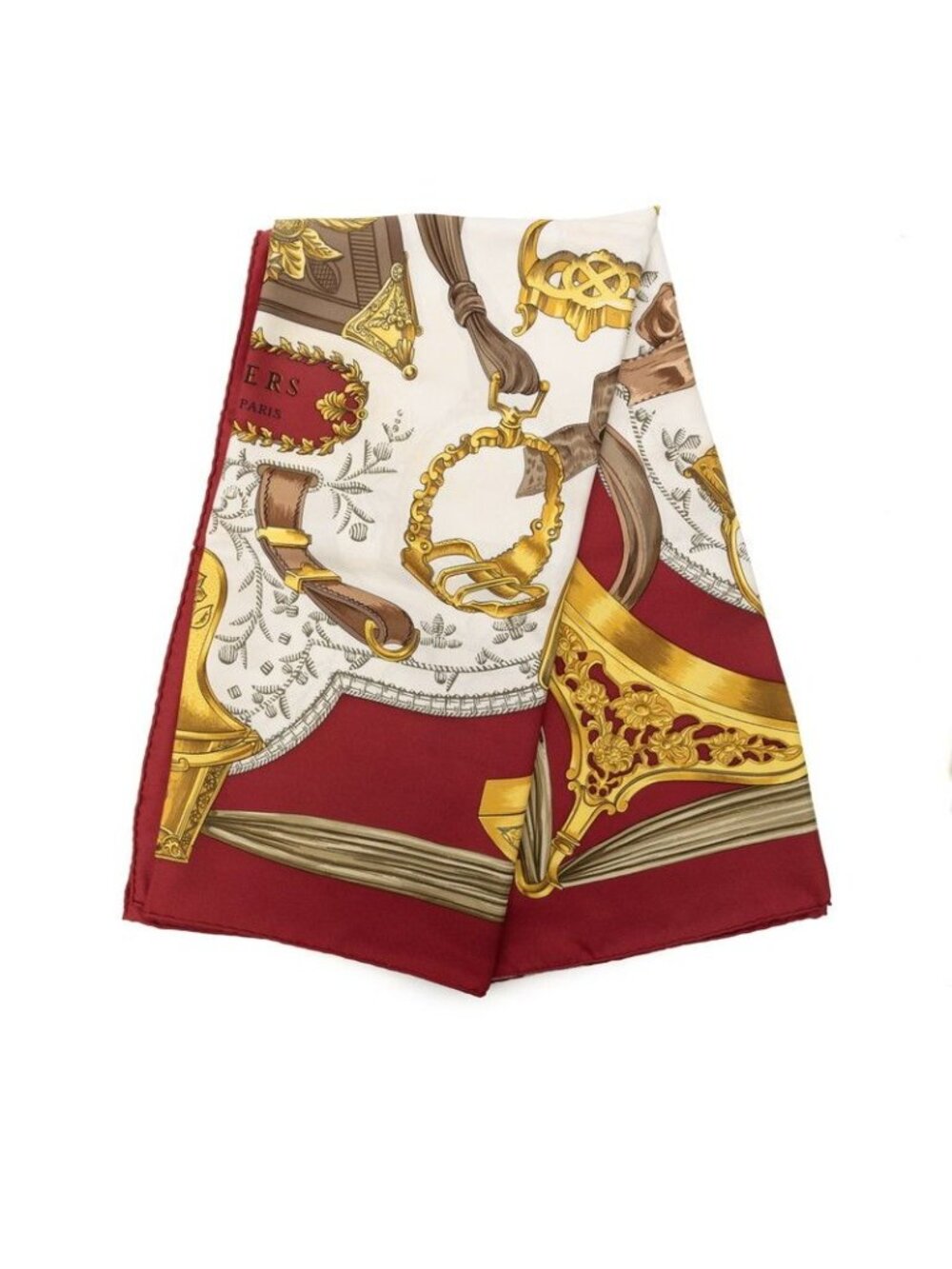 Hermes Carre 90 Etriers Armor Horse Gear Scarf Red White Multi Silk - Picture 2 of 9
